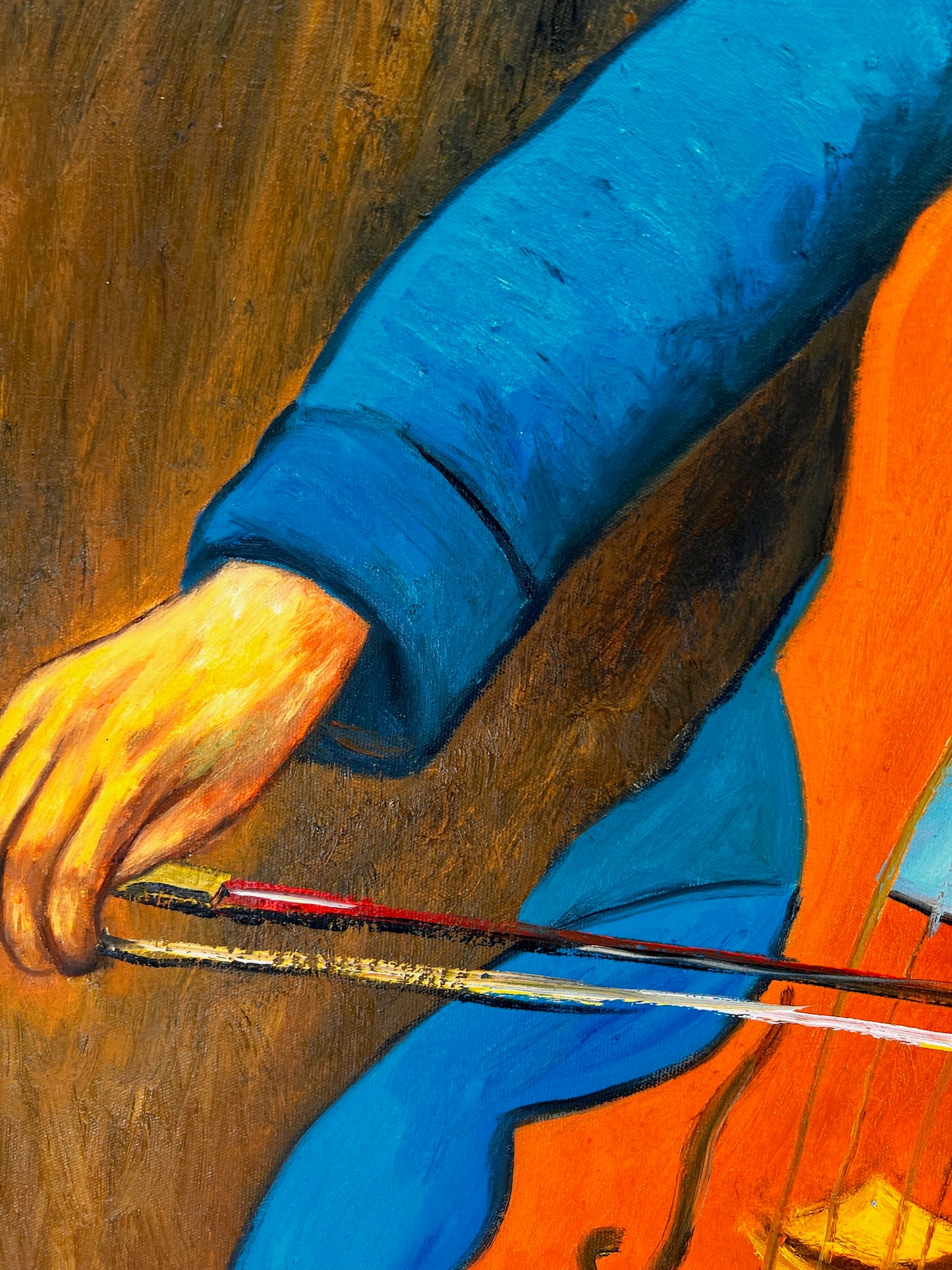 Portret van een Cellist – Handgeschilderd Postimpressionistisch Olieverfschilderij op Canvas (60 × 80 cm)