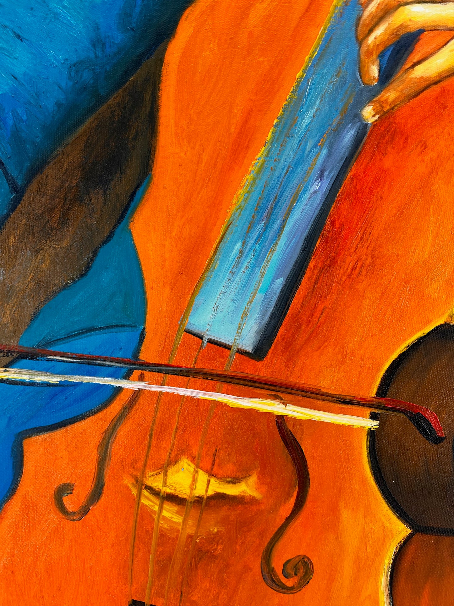 Portret van een Cellist – Handgeschilderd Postimpressionistisch Olieverfschilderij op Canvas (60 × 80 cm)