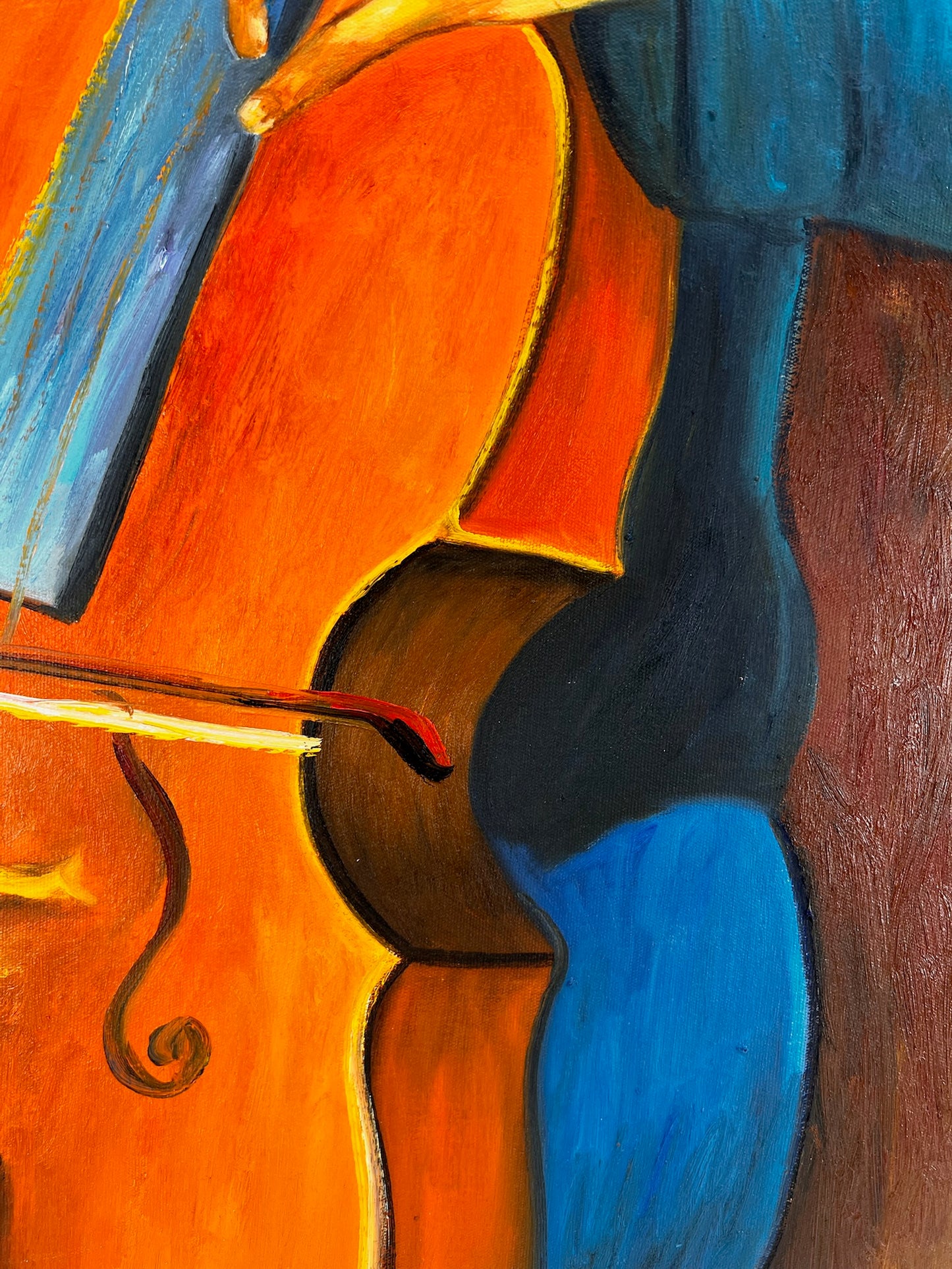 Portret van een Cellist – Handgeschilderd Postimpressionistisch Olieverfschilderij op Canvas (60 × 80 cm)