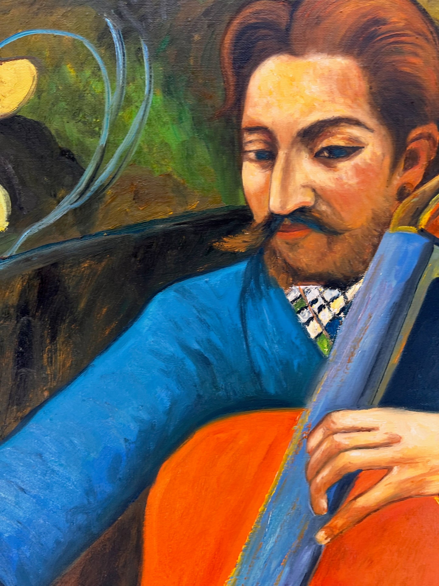 Portret van een Cellist – Handgeschilderd Postimpressionistisch Olieverfschilderij op Canvas (60 × 80 cm)