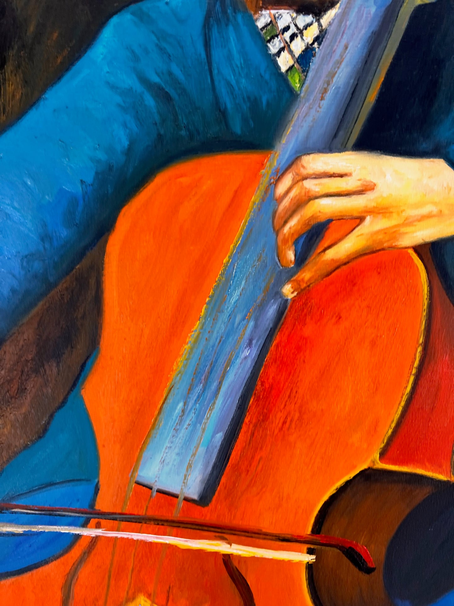 Portret van een Cellist – Handgeschilderd Postimpressionistisch Olieverfschilderij op Canvas (60 × 80 cm)