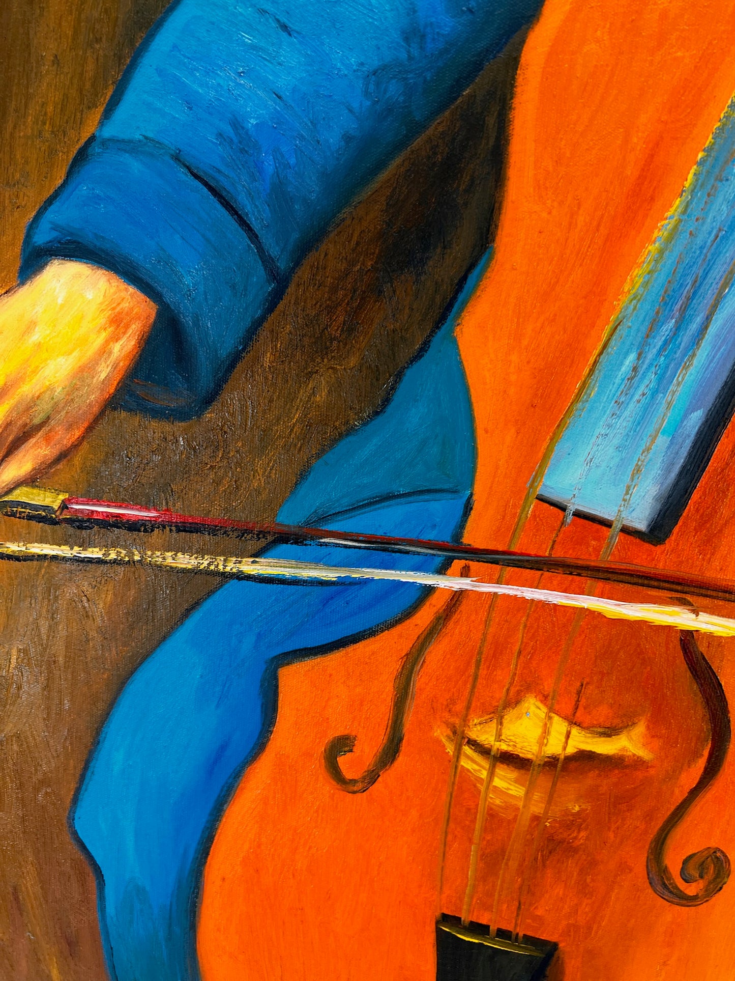 Portret van een Cellist – Handgeschilderd Postimpressionistisch Olieverfschilderij op Canvas (60 × 80 cm)