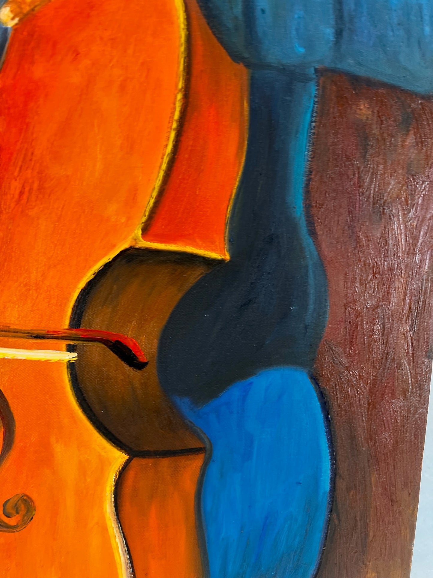 Portret van een Cellist – Handgeschilderd Postimpressionistisch Olieverfschilderij op Canvas (60 × 80 cm)