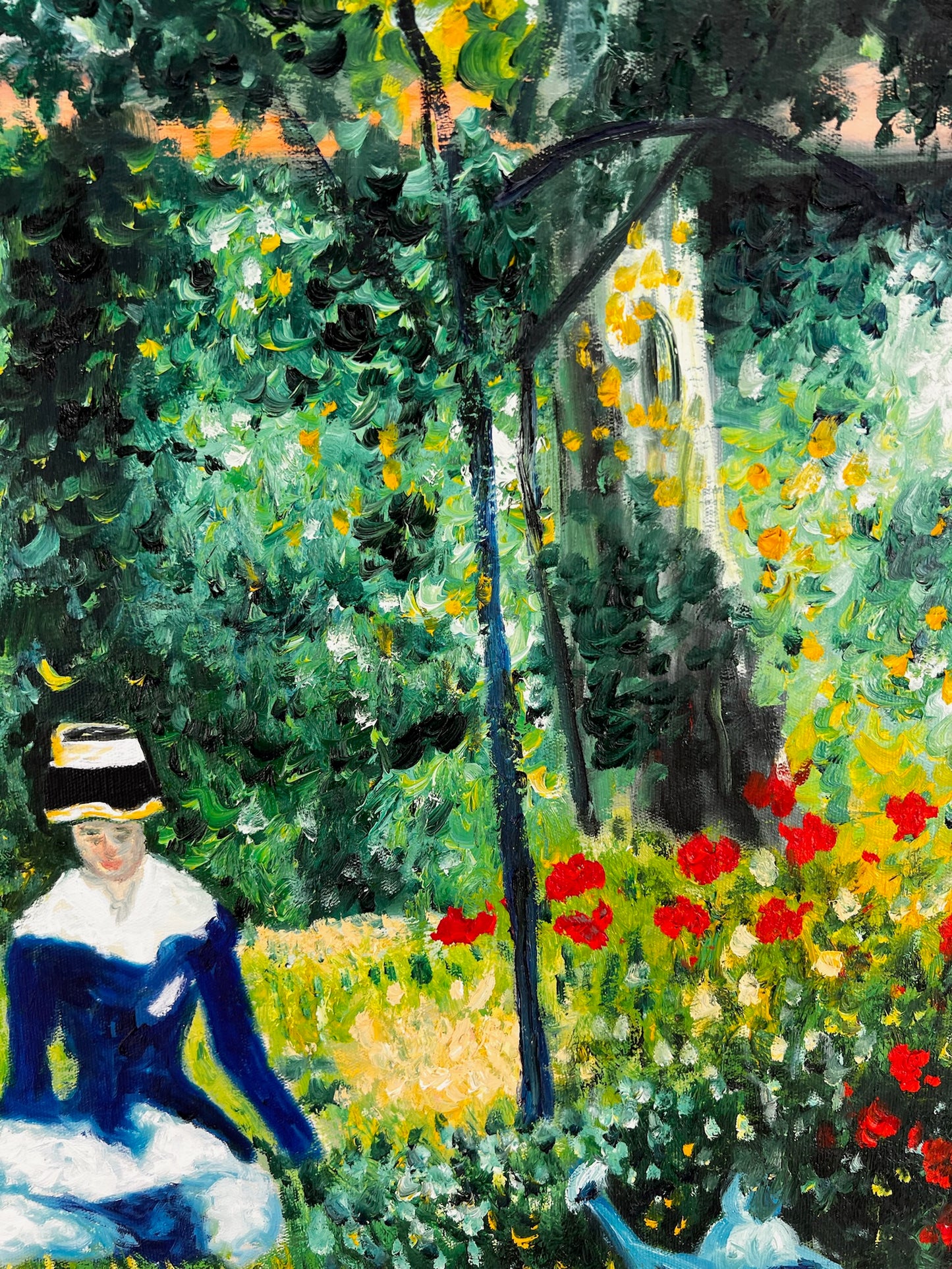 Woman in the Garden (after Édouard Manet) – Hand-Painted Impressionist Oil on Canvas (60 × 80 cm)