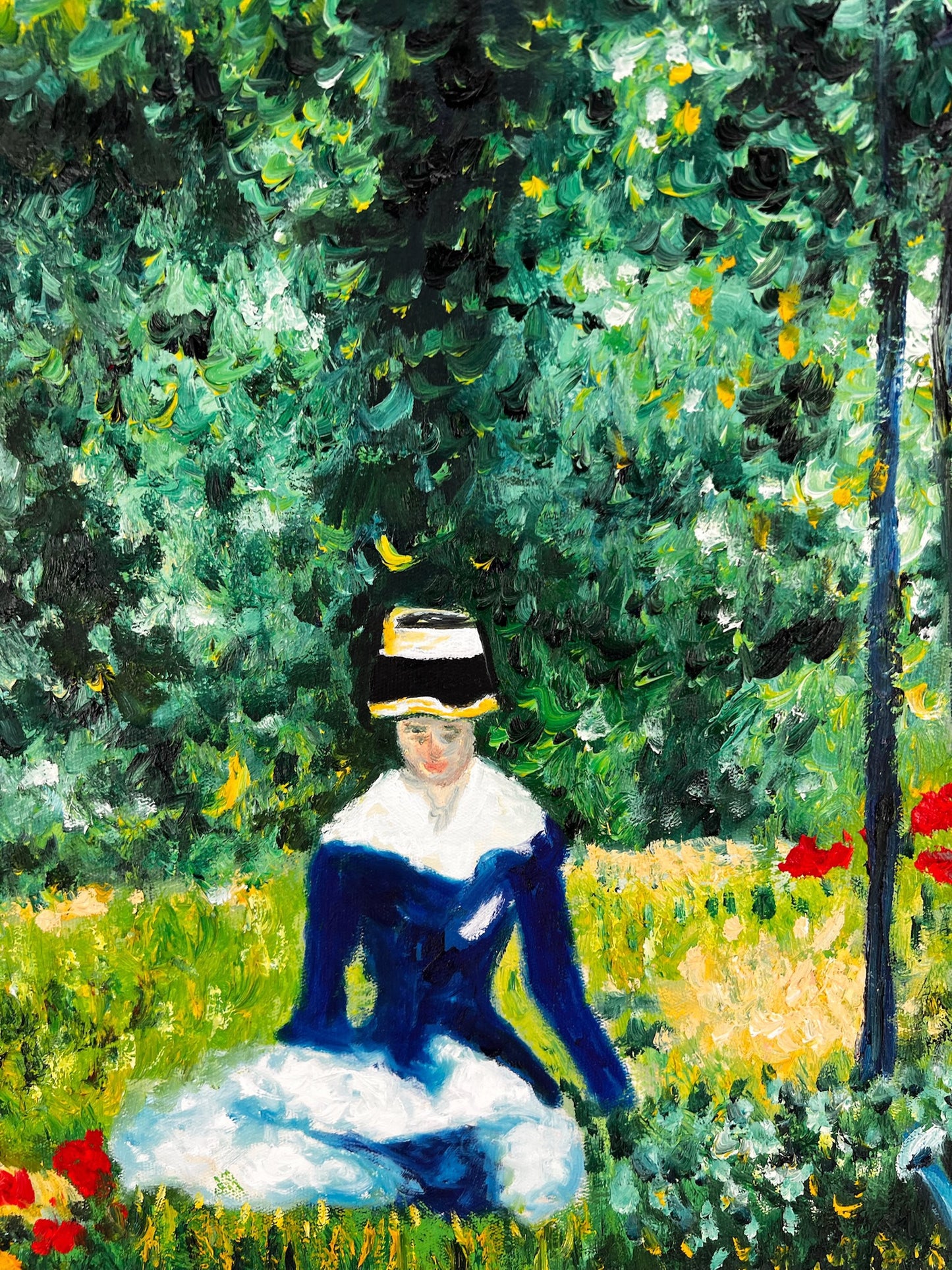 Woman in the Garden (after Édouard Manet) – Hand-Painted Impressionist Oil on Canvas (60 × 80 cm)