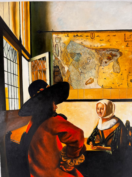 Johannes Vermeer – Soldaat en lachend meisje – Handgeschilderd Olieverf op Canvas (60 × 80 cm)