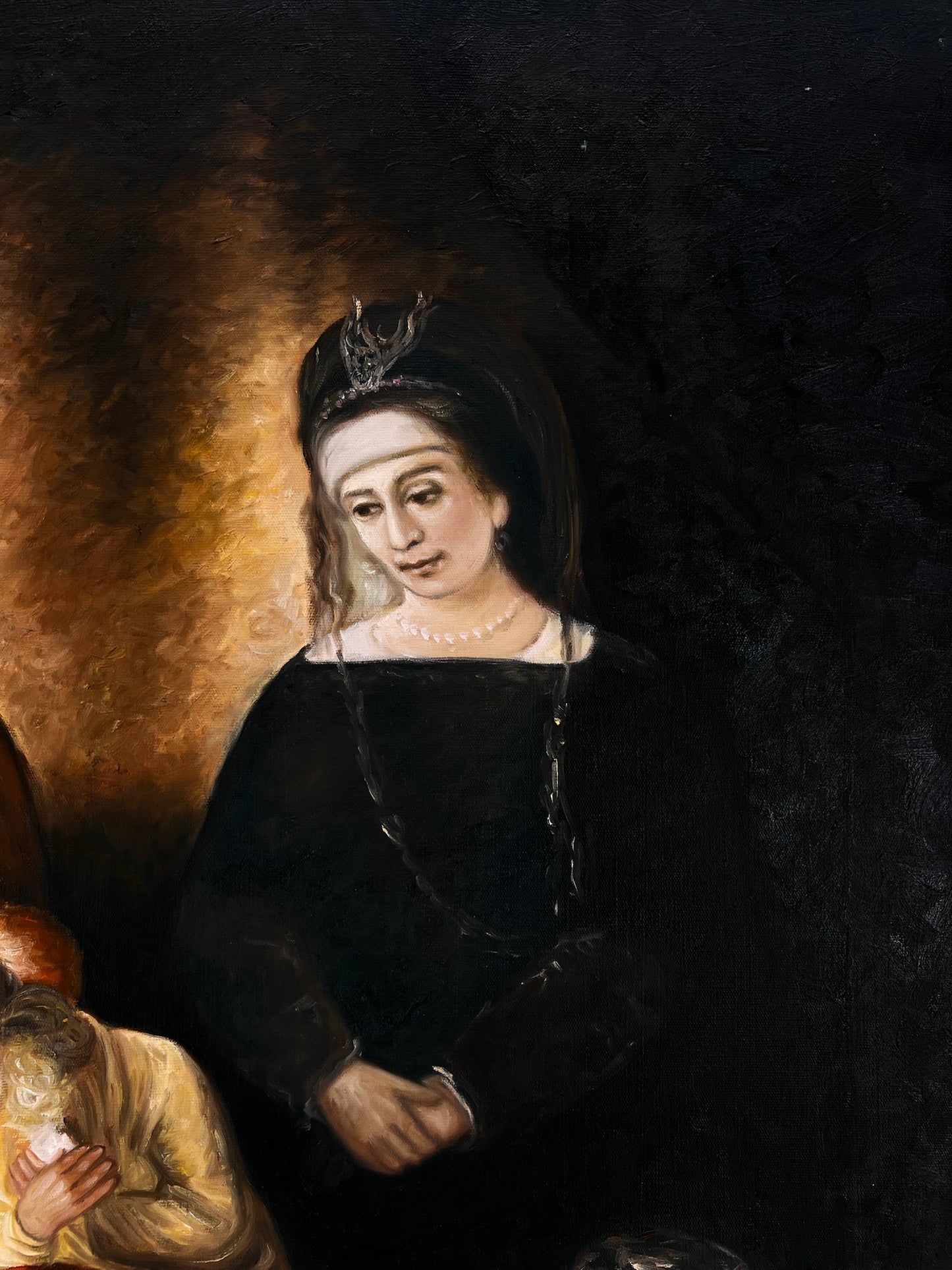 Jakob zegent de kinderen van Jozef (naar Rembrandt van Rijn) – Handgeschilderd Barok Olieverf op Canvas (64 × 80 cm)