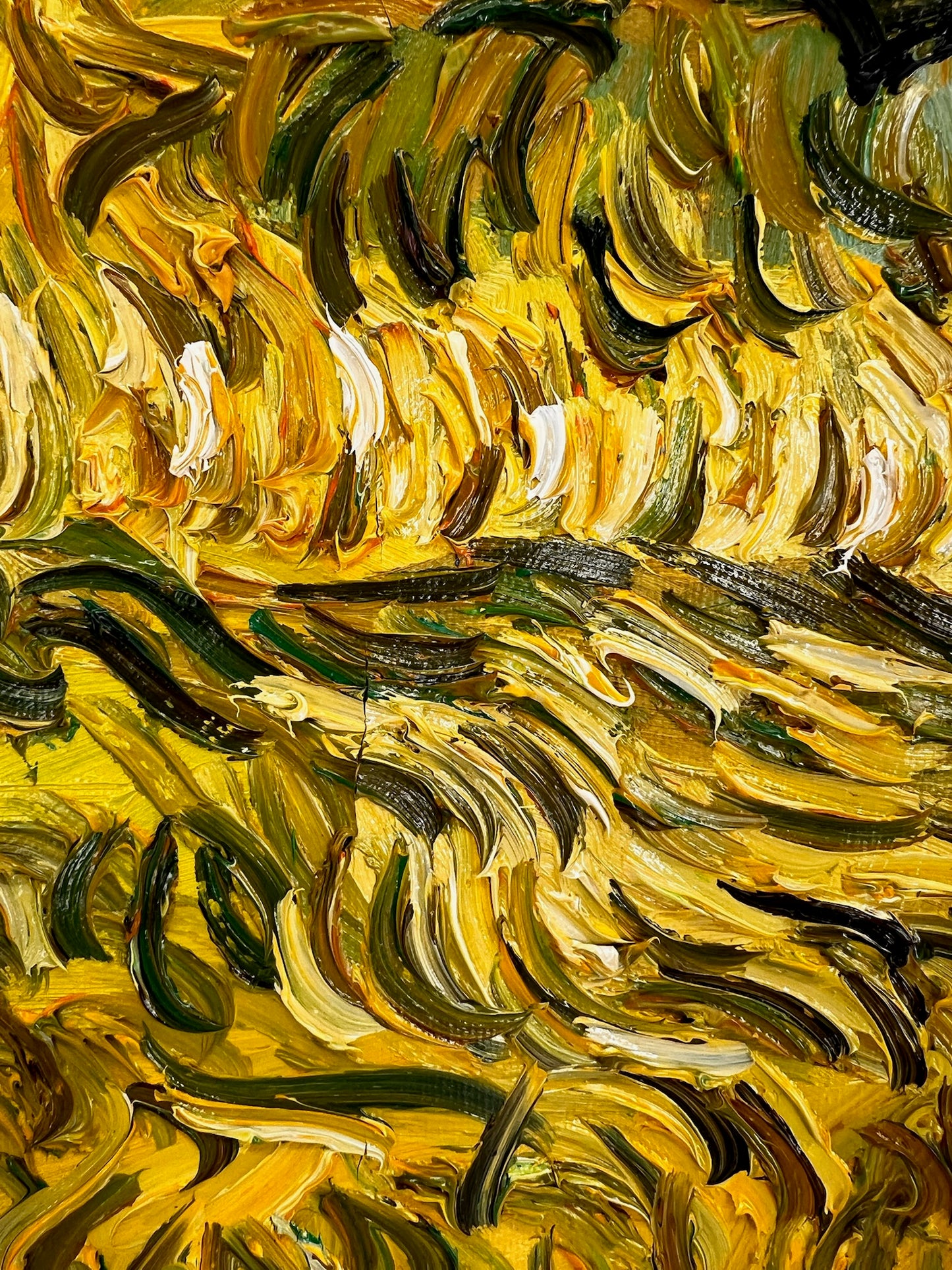 Olijfboomgaard (naar Vincent van Gogh) – Handgeschilderd post-impressionistisch olieverfschilderij op doek (70 × 100 cm)
