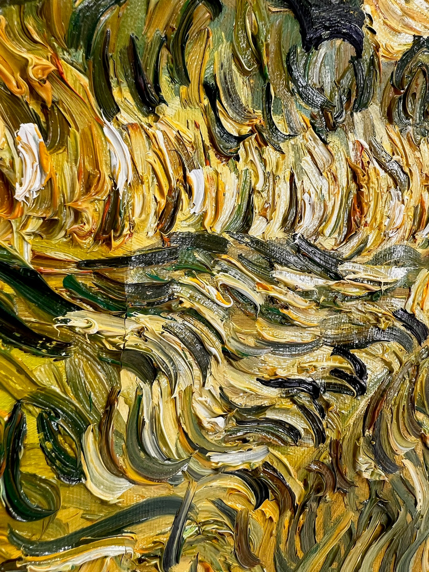 Olijfboomgaard (naar Vincent van Gogh) – Handgeschilderd post-impressionistisch olieverfschilderij op doek (70 × 100 cm)