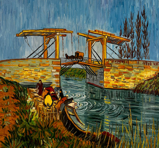 De Langlois-brug (naar Vincent van Gogh) – Handgeschilderd post-impressionistisch olieverfschilderij op doek (60 × 65 cm)