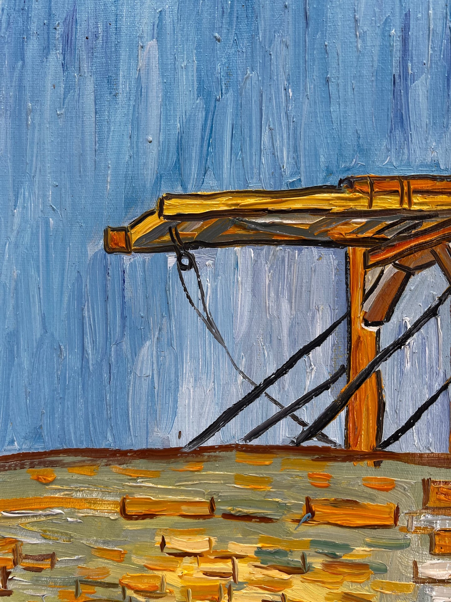 De Langlois-brug (naar Vincent van Gogh) – Handgeschilderd post-impressionistisch olieverfschilderij op doek (60 × 65 cm)