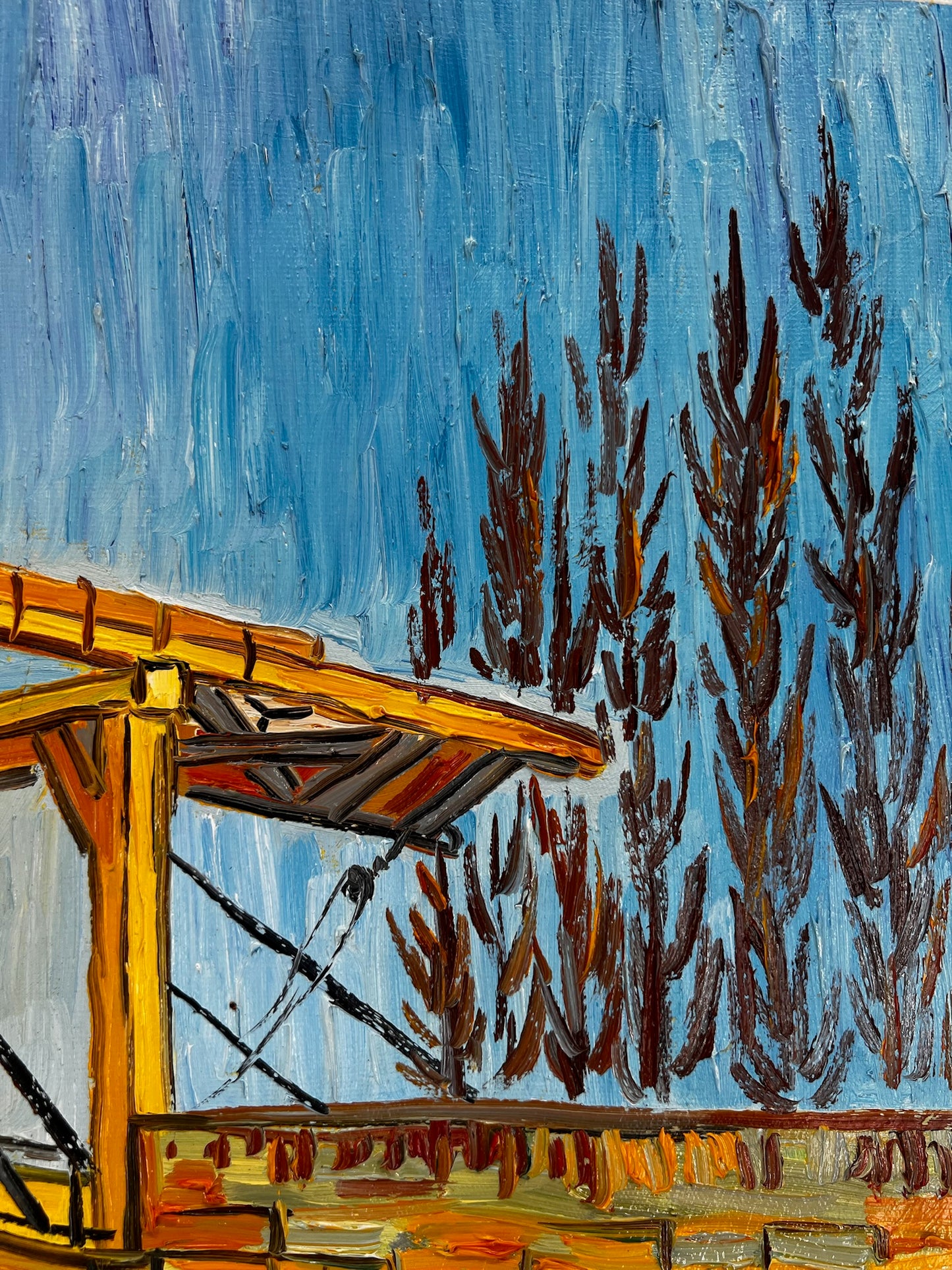 De Langlois-brug (naar Vincent van Gogh) – Handgeschilderd post-impressionistisch olieverfschilderij op doek (60 × 65 cm)