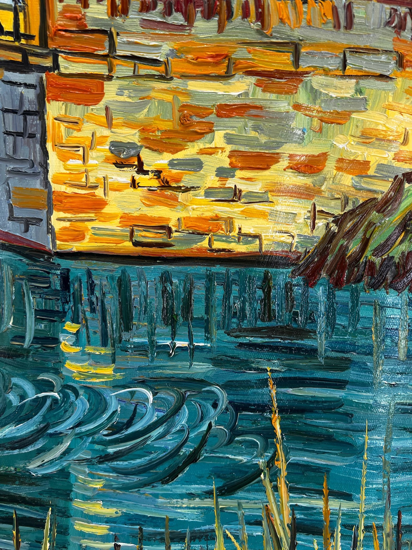 De Langlois-brug (naar Vincent van Gogh) – Handgeschilderd post-impressionistisch olieverfschilderij op doek (60 × 65 cm)
