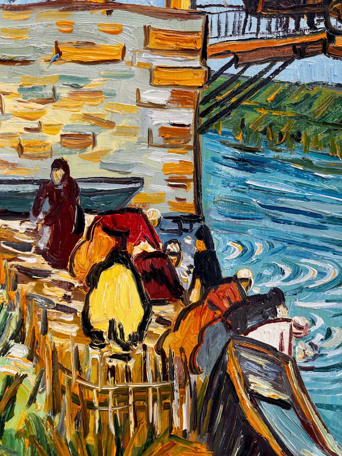 De Langlois-brug (naar Vincent van Gogh) – Handgeschilderd post-impressionistisch olieverfschilderij op doek (60 × 65 cm)