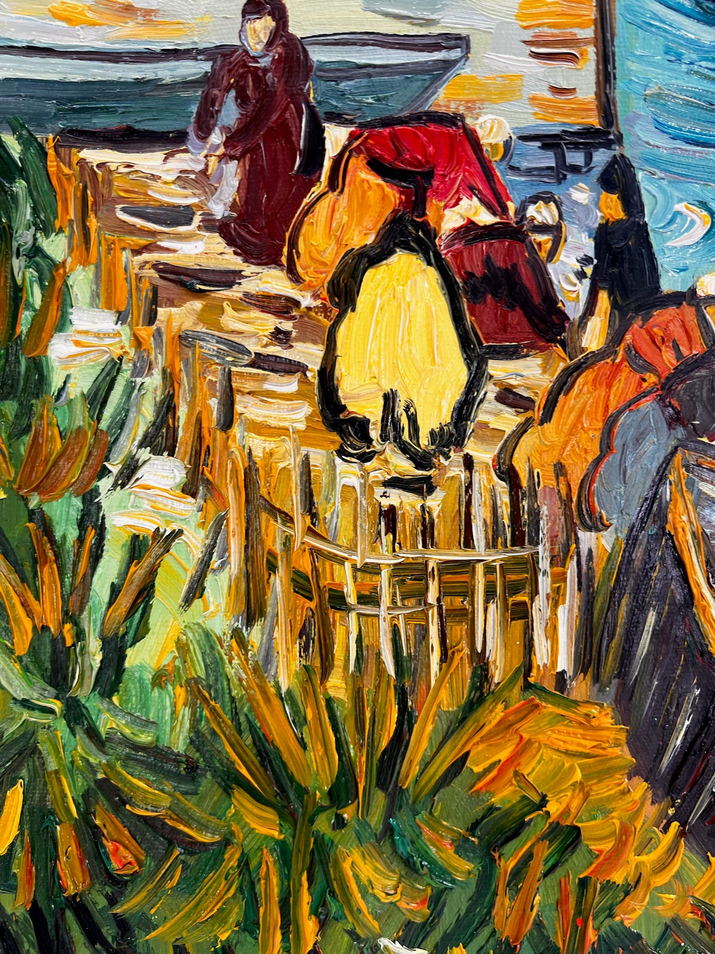 De Langlois-brug (naar Vincent van Gogh) – Handgeschilderd post-impressionistisch olieverfschilderij op doek (60 × 65 cm)