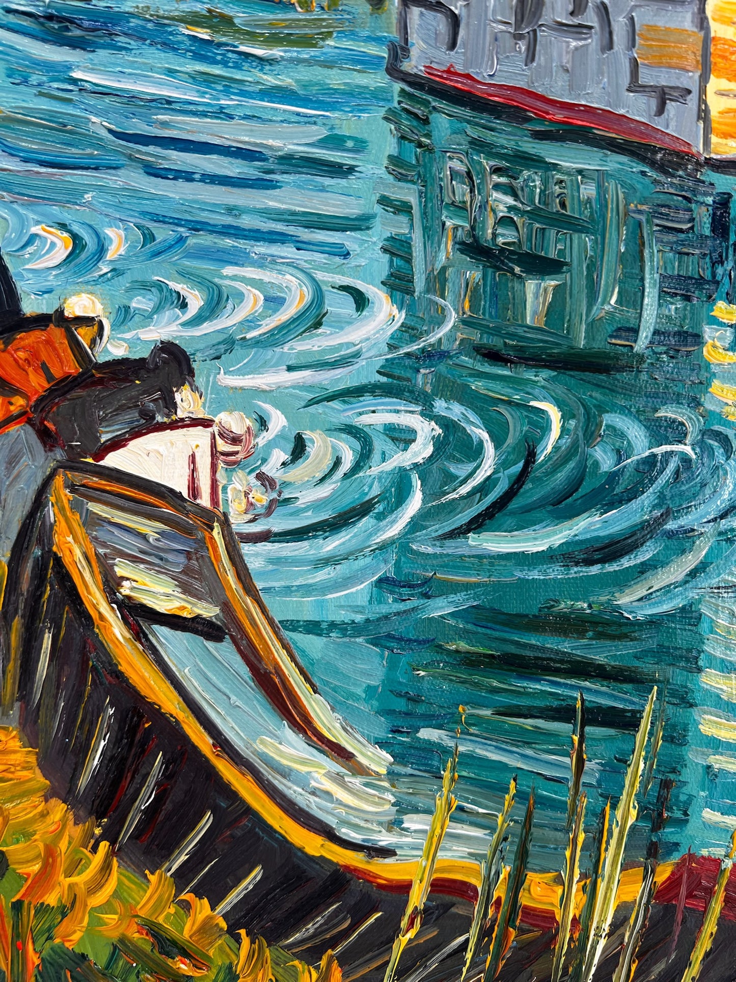 De Langlois-brug (naar Vincent van Gogh) – Handgeschilderd post-impressionistisch olieverfschilderij op doek (60 × 65 cm)