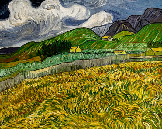 Handgeschilderd Van Gogh olieverfschilderij: Saint-Paul ziekenhuislandschap (70 × 88,1 cm opgerold canvas)