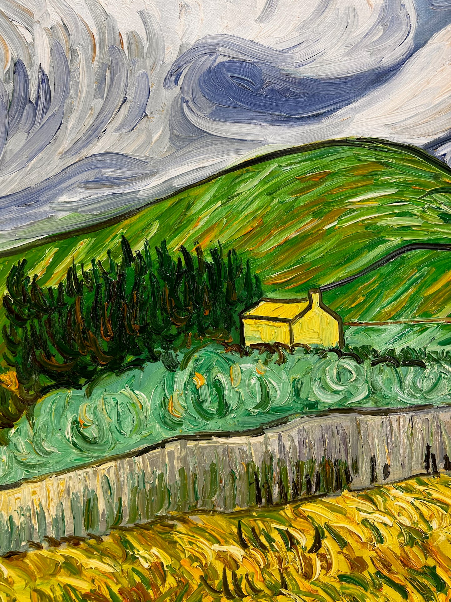 Handgeschilderd Van Gogh olieverfschilderij: Saint-Paul ziekenhuislandschap (70 × 88,1 cm opgerold canvas)