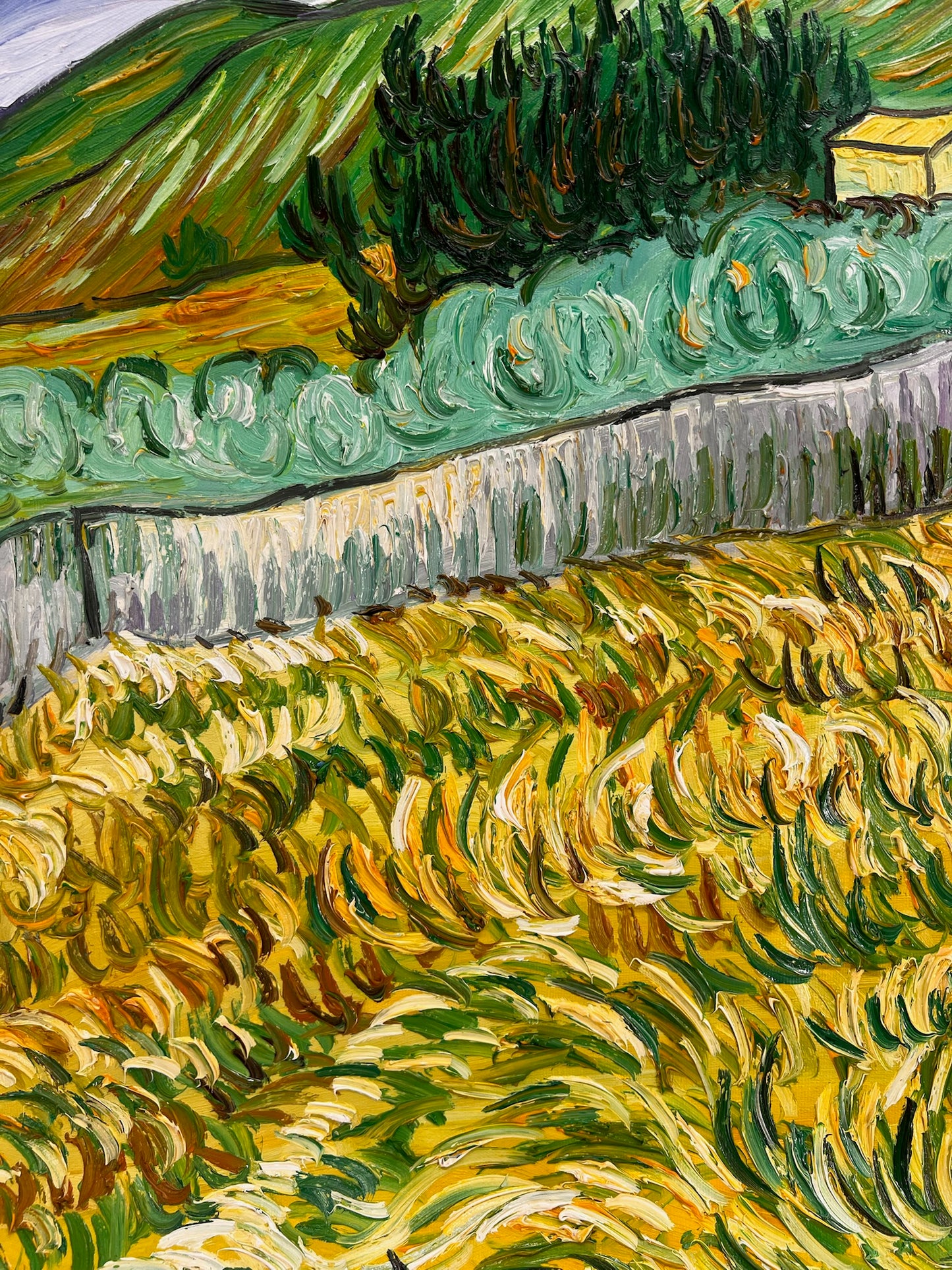 Handgeschilderd Van Gogh olieverfschilderij: Saint-Paul ziekenhuislandschap (70 × 88,1 cm opgerold canvas)