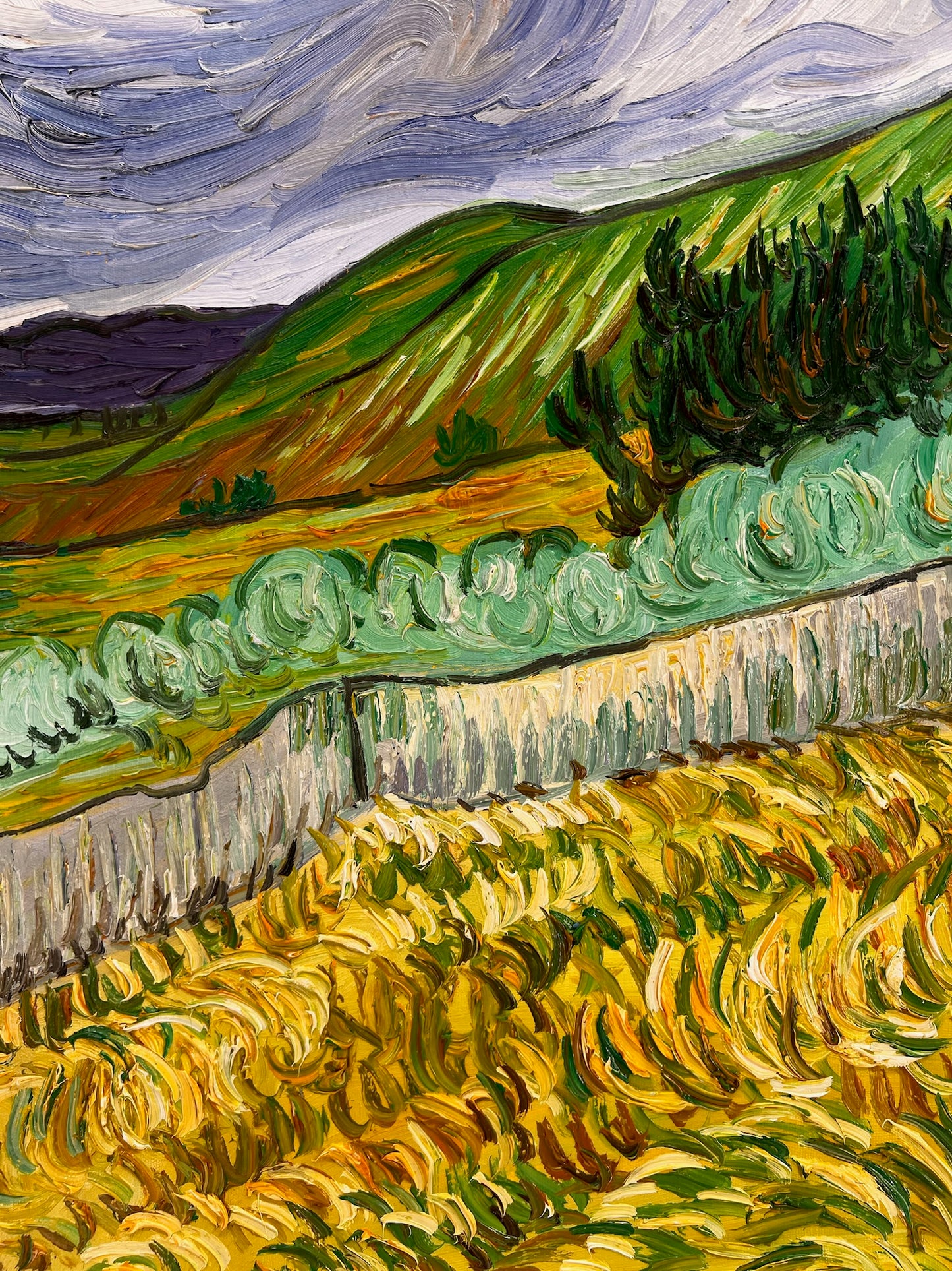 Handgeschilderd Van Gogh olieverfschilderij: Saint-Paul ziekenhuislandschap (70 × 88,1 cm opgerold canvas)