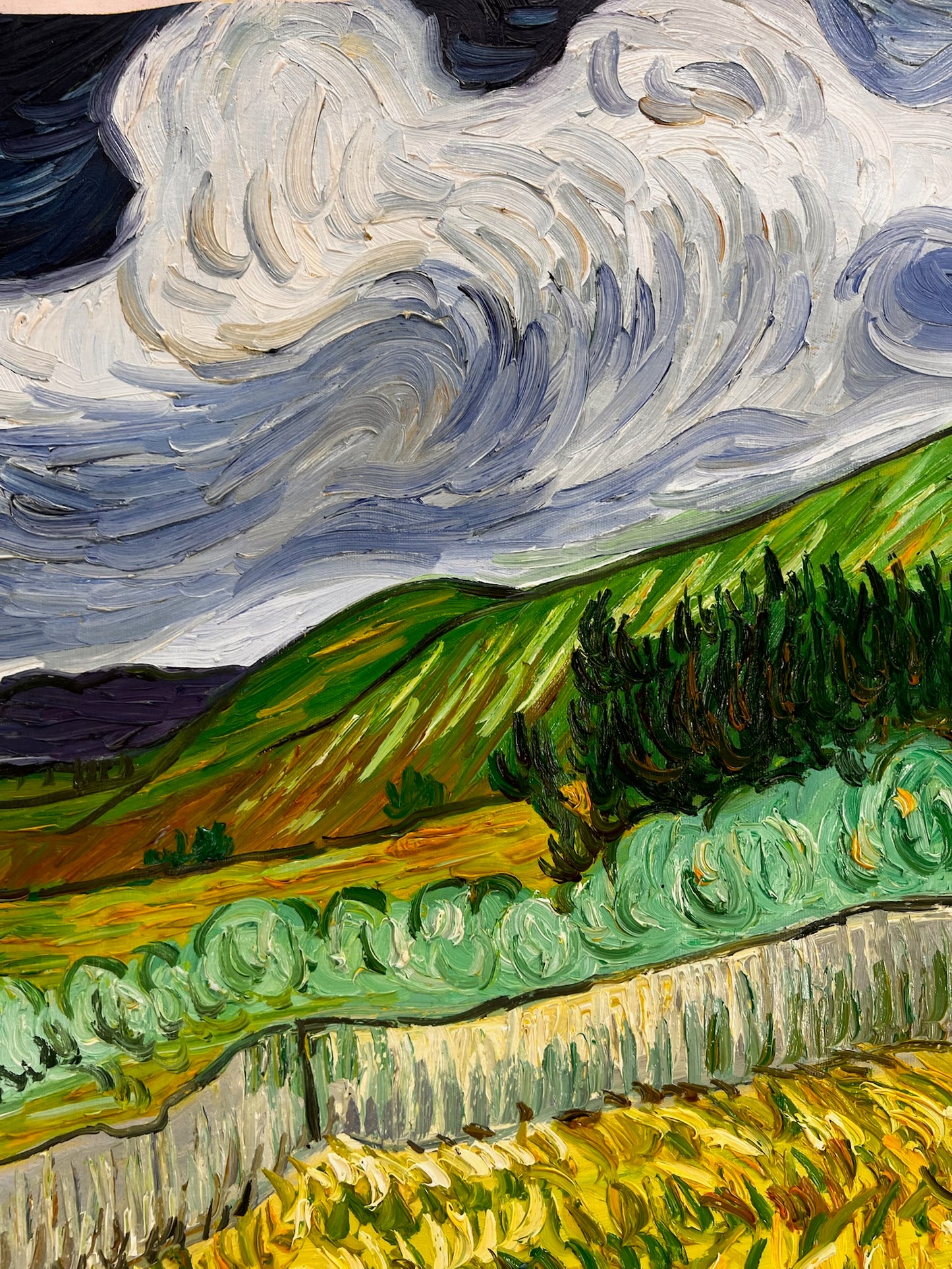Handgeschilderd Van Gogh olieverfschilderij: Saint-Paul ziekenhuislandschap (70 × 88,1 cm opgerold canvas)
