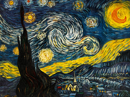 Handgeschilderd ‘De sterrennacht’ olieverfschilderij op doek – Van Gogh post-impressionisme (92 × 73 cm)