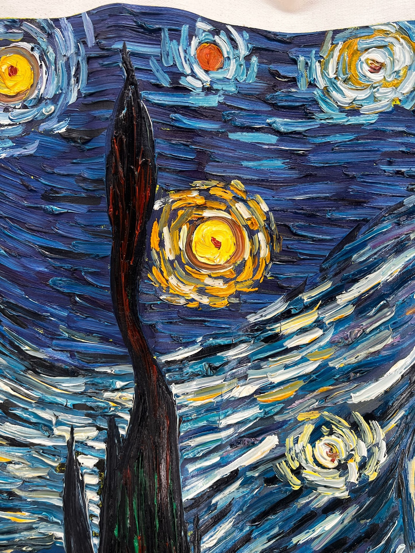 Handgeschilderd ‘De sterrennacht’ olieverfschilderij op doek – Van Gogh post-impressionisme (92 × 73 cm)