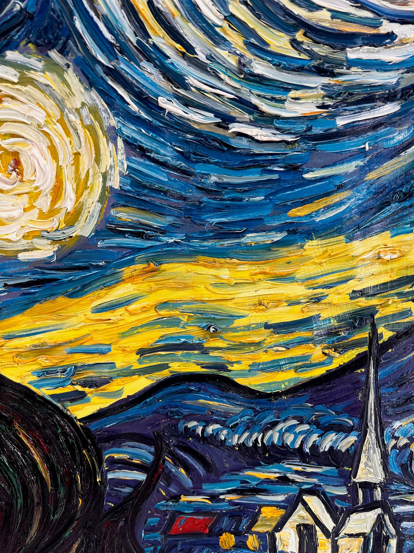 Handgeschilderd ‘De sterrennacht’ olieverfschilderij op doek – Van Gogh post-impressionisme (92 × 73 cm)
