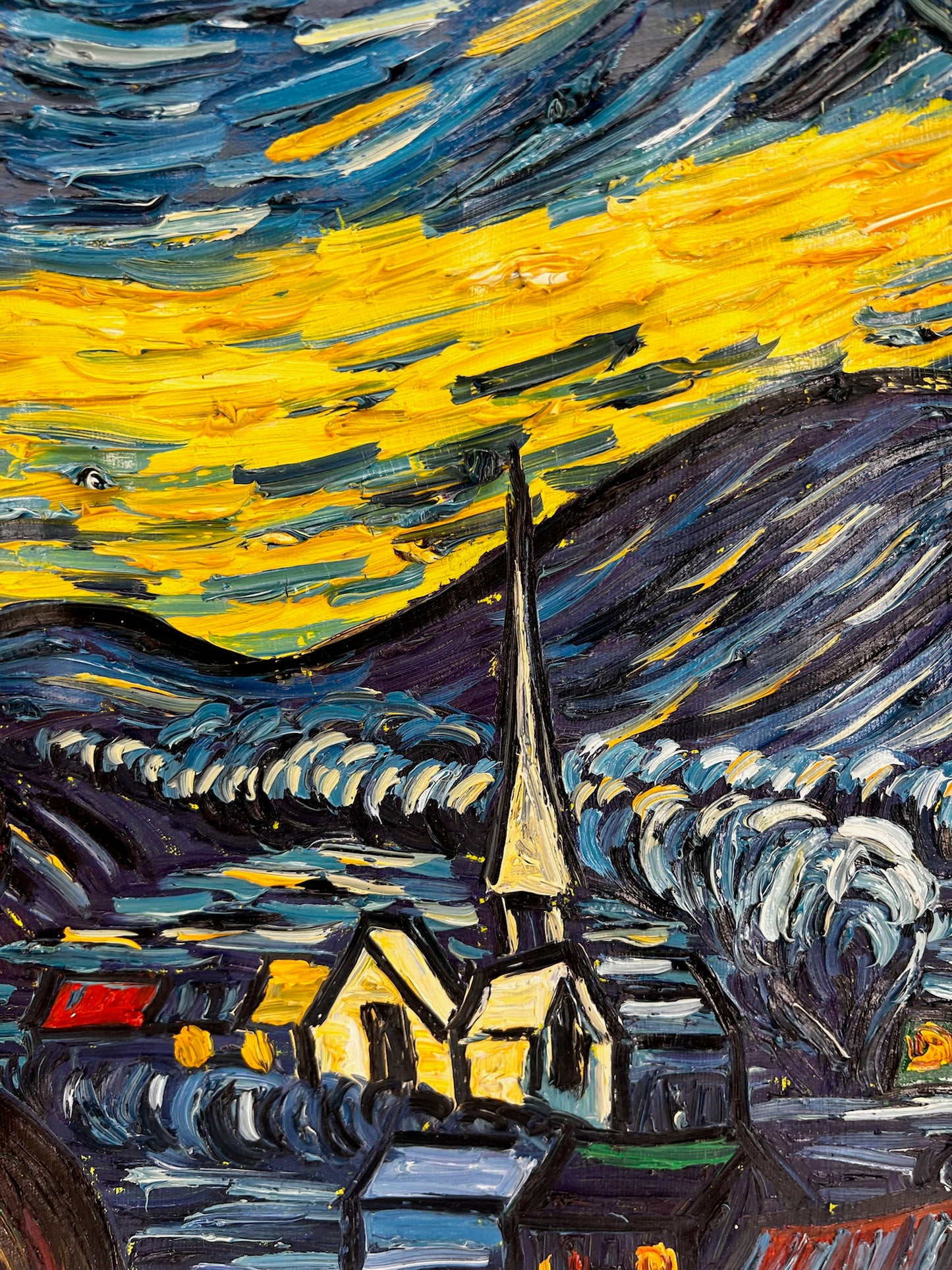 Handgeschilderd ‘De sterrennacht’ olieverfschilderij op doek – Van Gogh post-impressionisme (92 × 73 cm)
