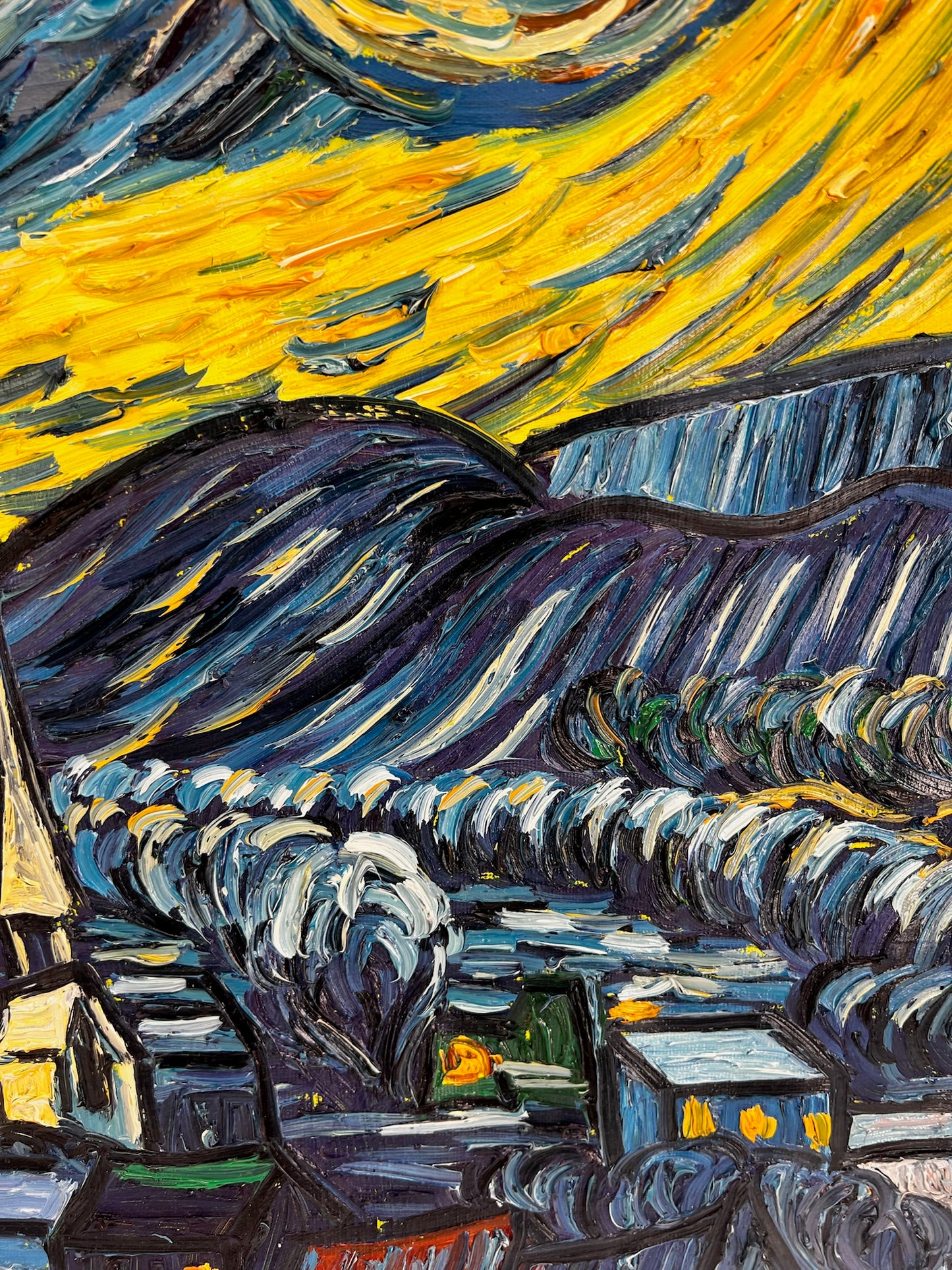 Handgeschilderd ‘De sterrennacht’ olieverfschilderij op doek – Van Gogh post-impressionisme (92 × 73 cm)