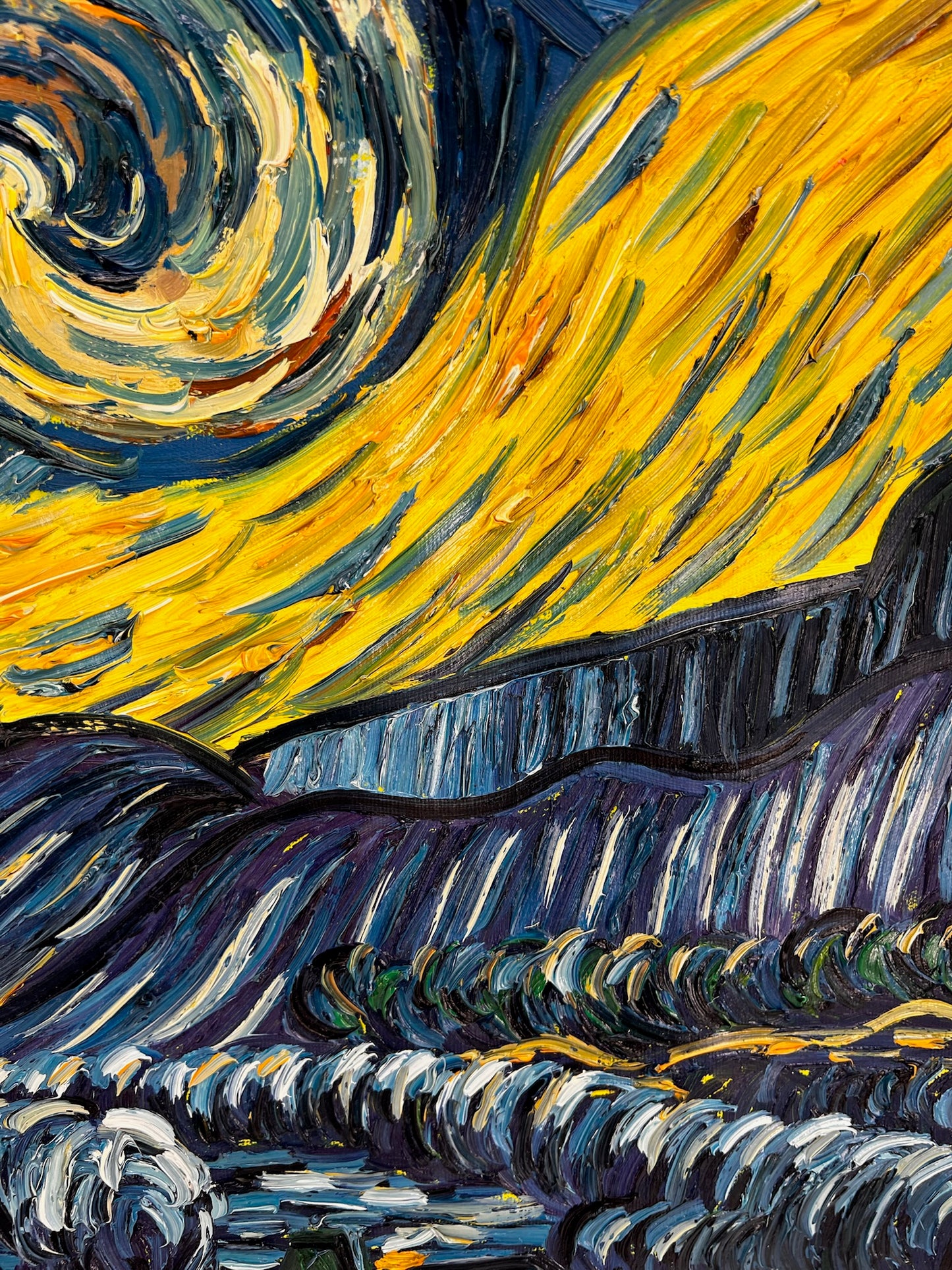 Handgeschilderd ‘De sterrennacht’ olieverfschilderij op doek – Van Gogh post-impressionisme (92 × 73 cm)
