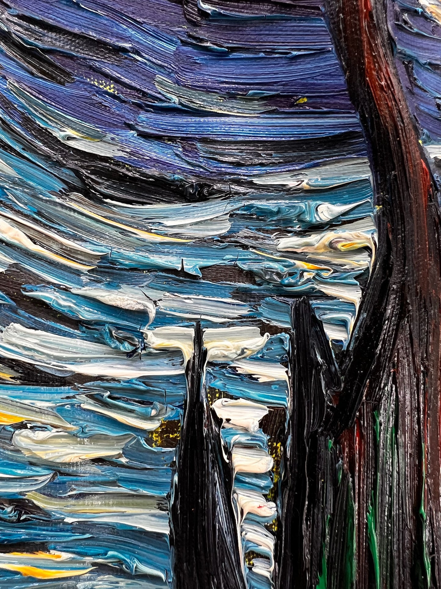 Handgeschilderd ‘De sterrennacht’ olieverfschilderij op doek – Van Gogh post-impressionisme (92 × 73 cm)