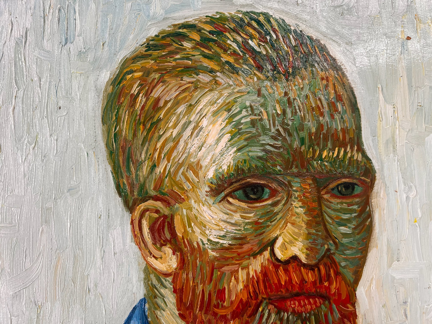 Handgeschilderd olieverfschilderij in Van Gogh-stijl: Zelfportret aan de ezel (60,5 × 50,5 cm) – Opgerold canvas