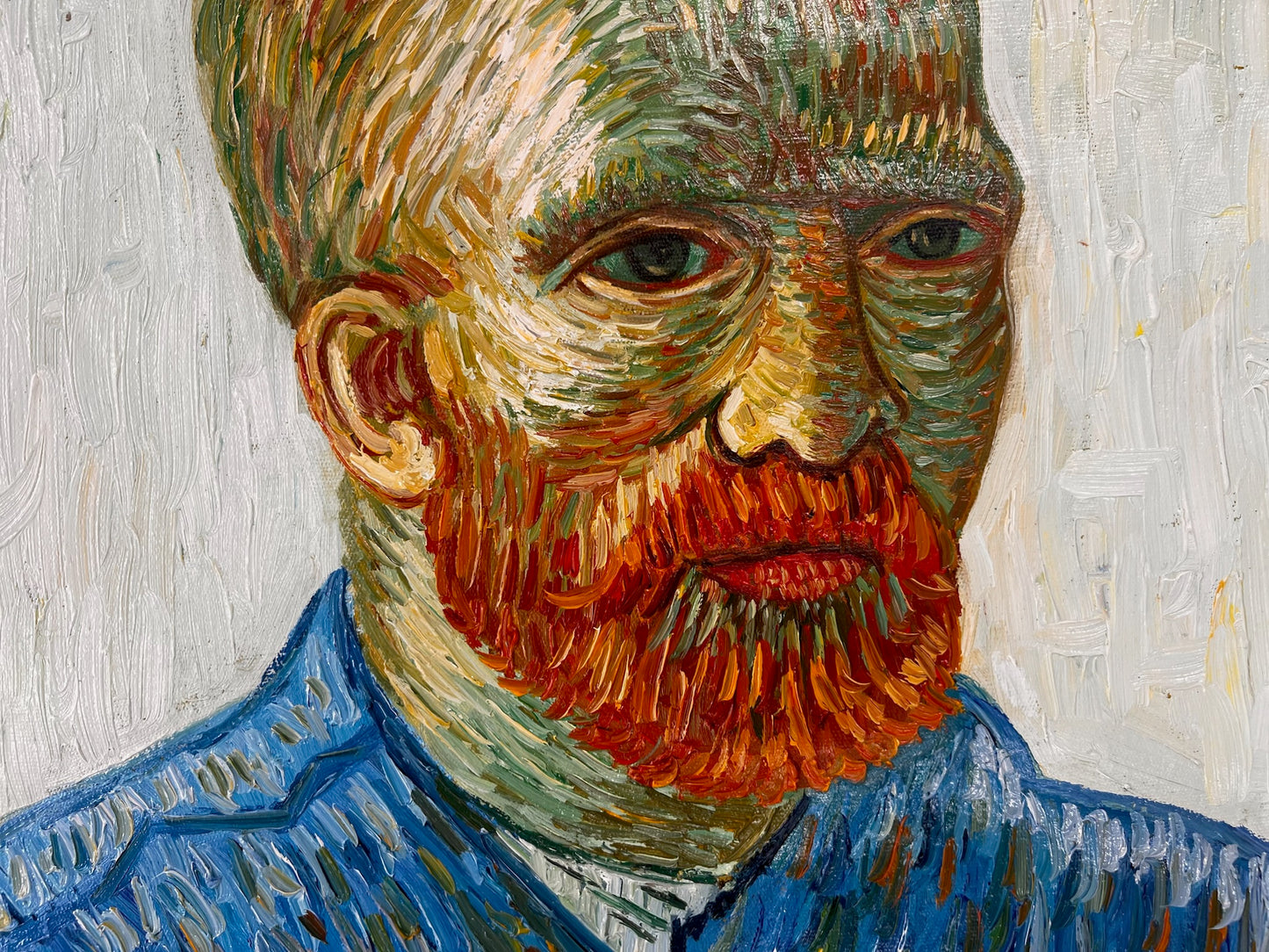Handgeschilderd olieverfschilderij in Van Gogh-stijl: Zelfportret aan de ezel (60,5 × 50,5 cm) – Opgerold canvas