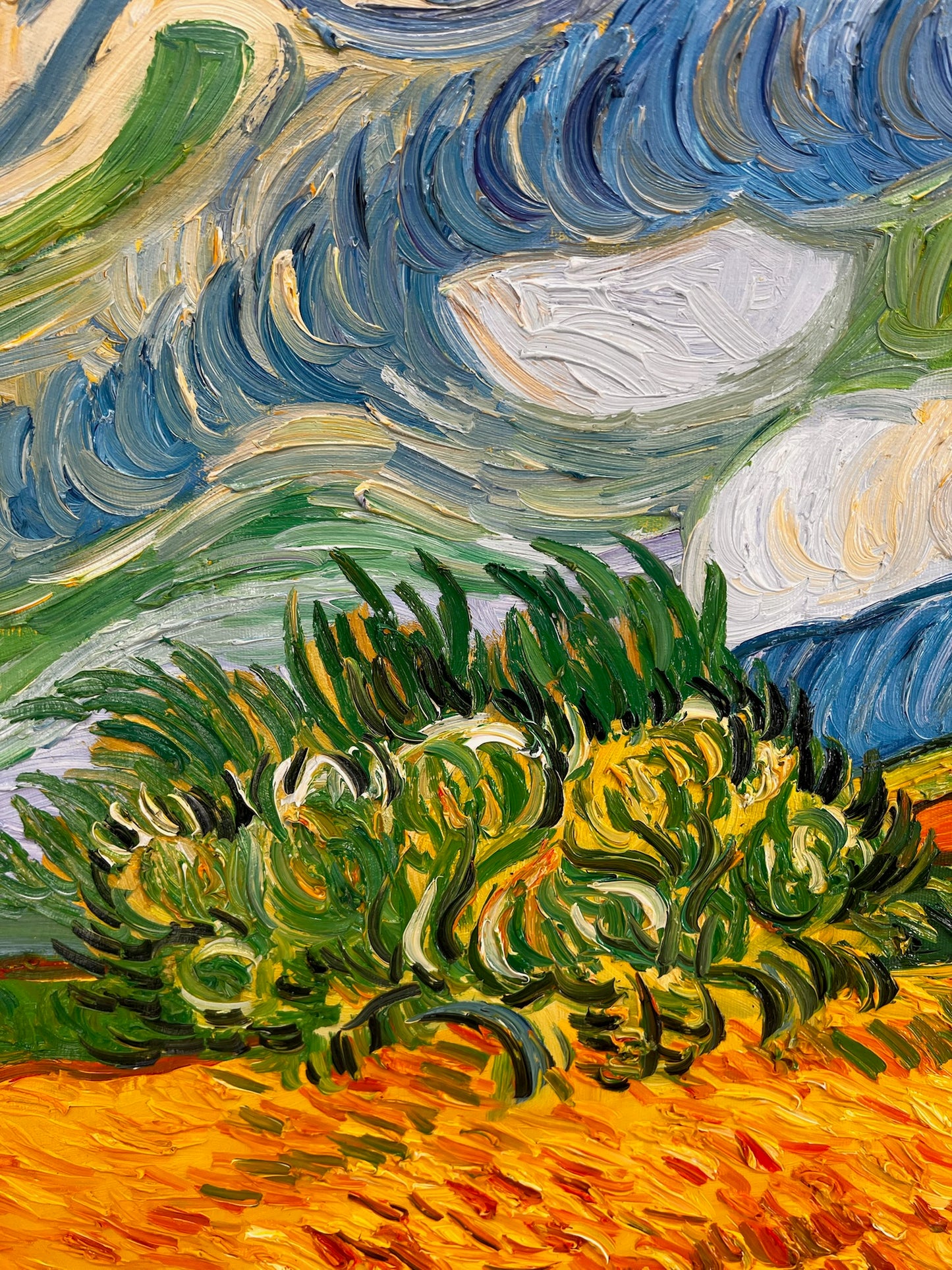 Handgeschilderd Van Gogh Korenveld met cipressen: post-impressionistisch olieverfschilderij op doek