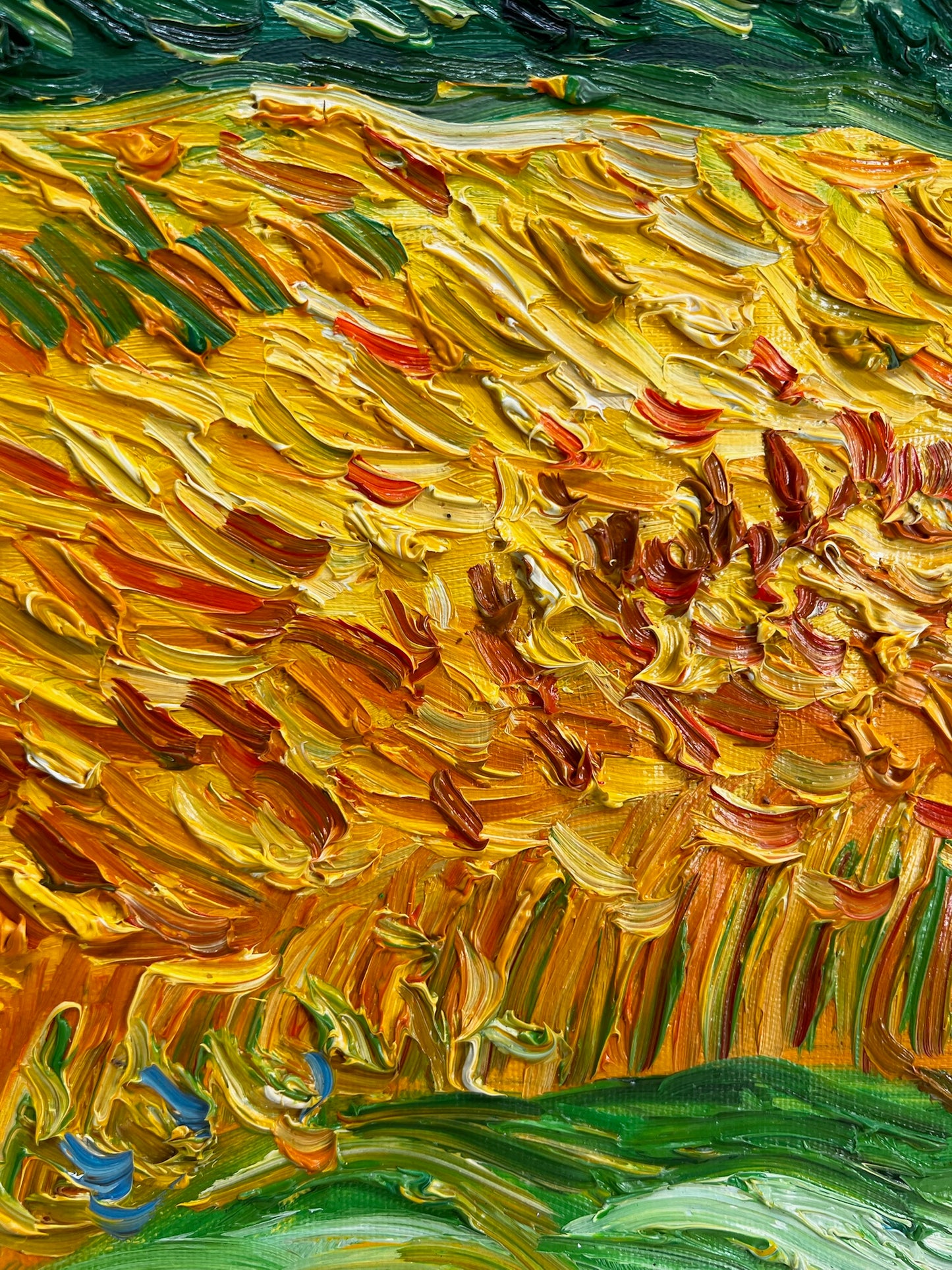 Handgeschilderd Van Gogh Korenveld met cipressen: post-impressionistisch olieverfschilderij op doek
