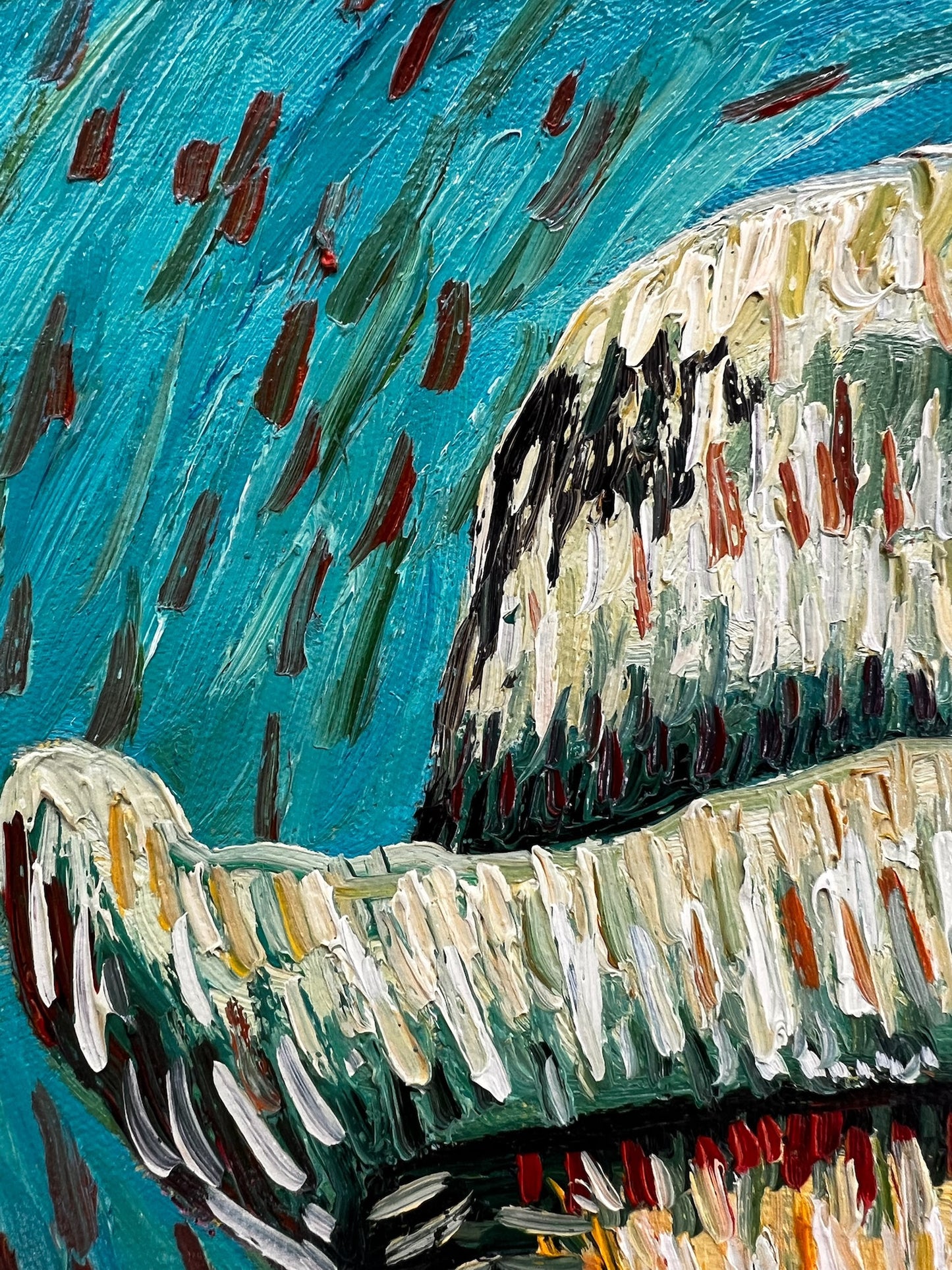 Handgeschilderd olieverfschilderij in Van Gogh-stijl: Zelfportret met grijze vilthoed (54 × 65 cm)