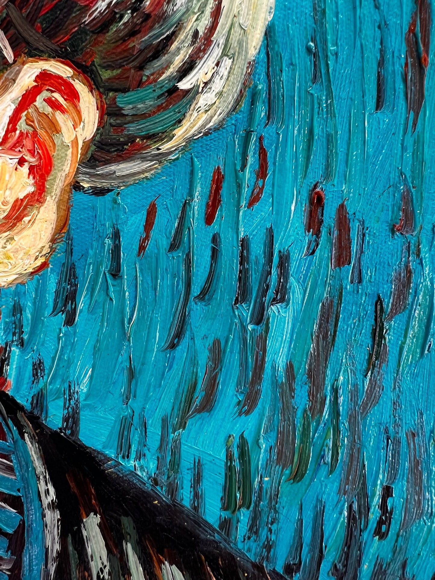 Handgeschilderd olieverfschilderij in Van Gogh-stijl: Zelfportret met grijze vilthoed (54 × 65 cm)