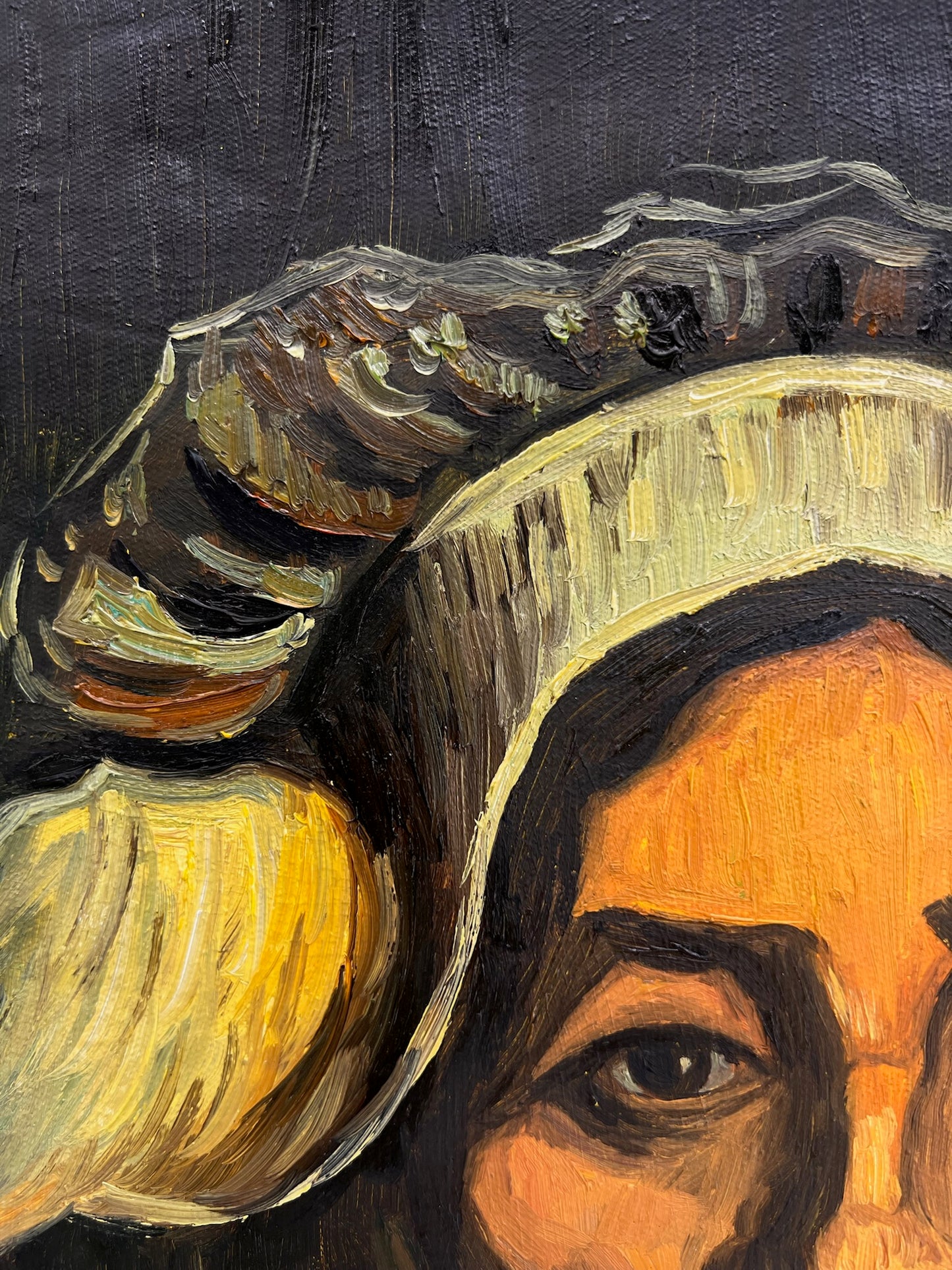 Hoofd van een vrouw (naar Vincent van Gogh) – Handgeschilderd olieverfschilderij op canvas (42,7 × 33,5 cm)