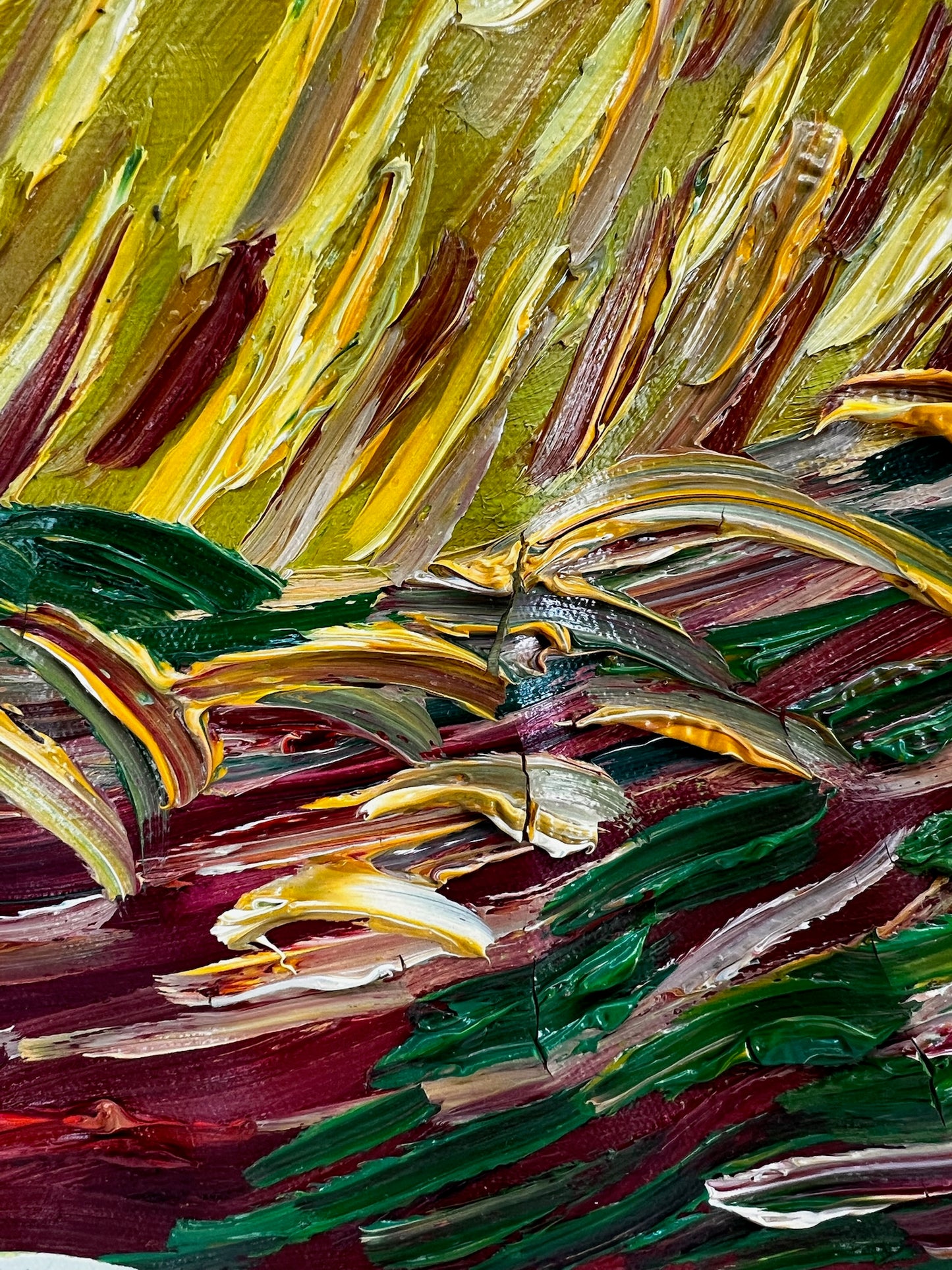 Korenveld met kraaien – Handgeschilderd expressionistisch olieverfschilderij op canvas (50,5 × 103 cm)